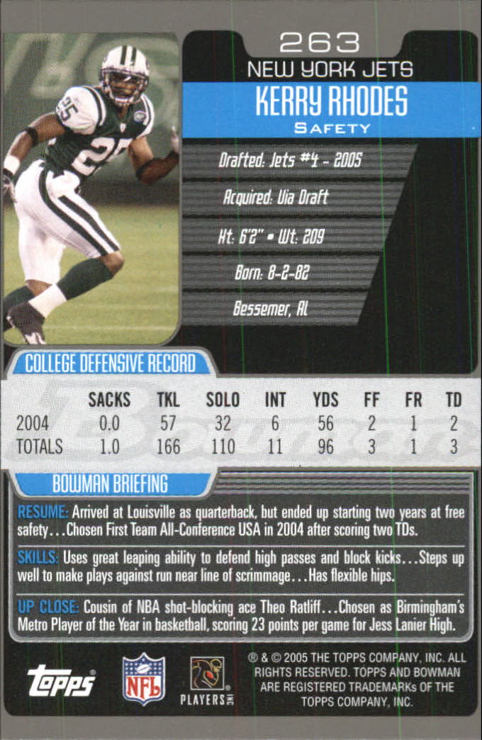 2005 Bowman First Edition #263 Kerry Rhodes back image