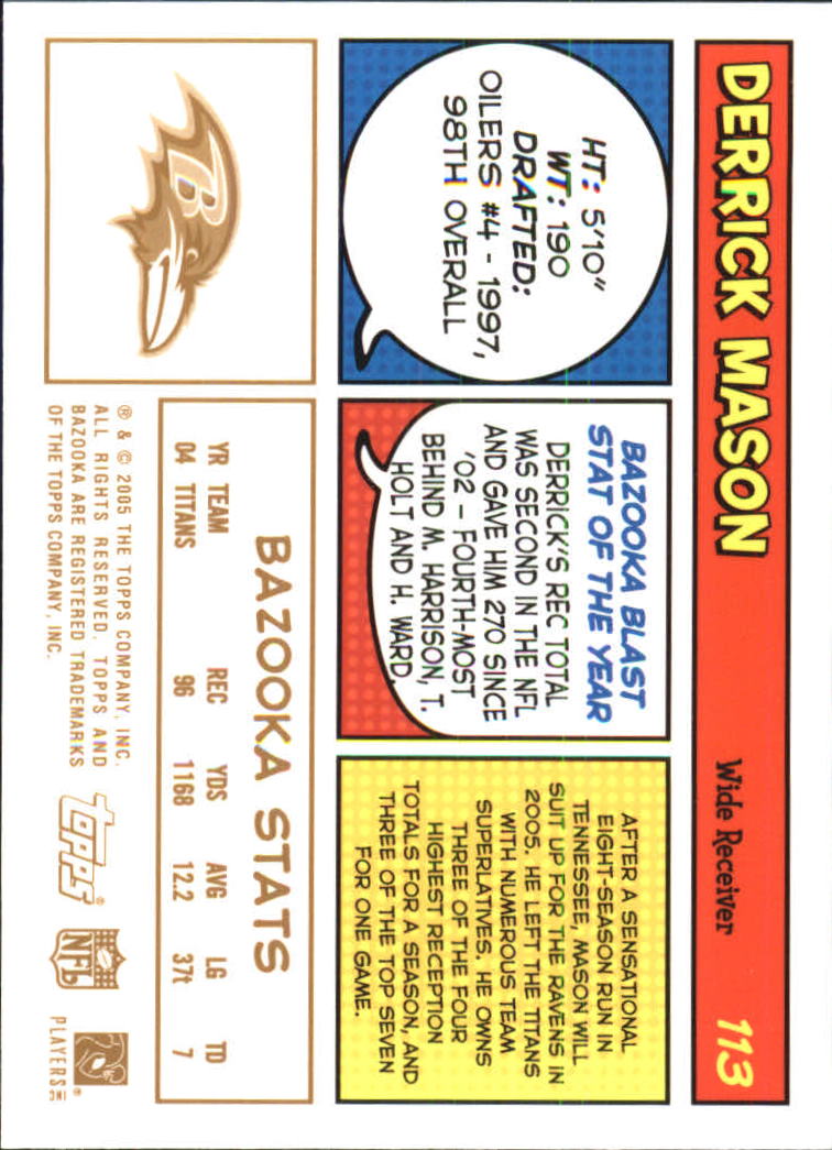 2005 Bazooka Gold #113 Derrick Mason back image
