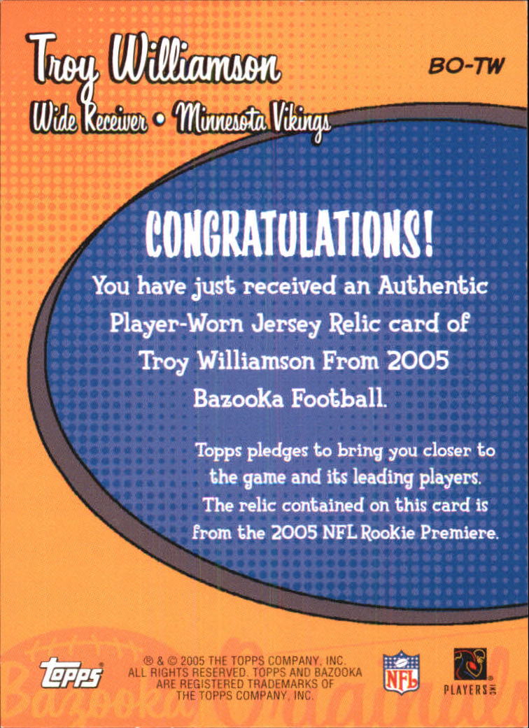 2005 Bazooka Originals Jerseys #BOTW Troy Williamson back image