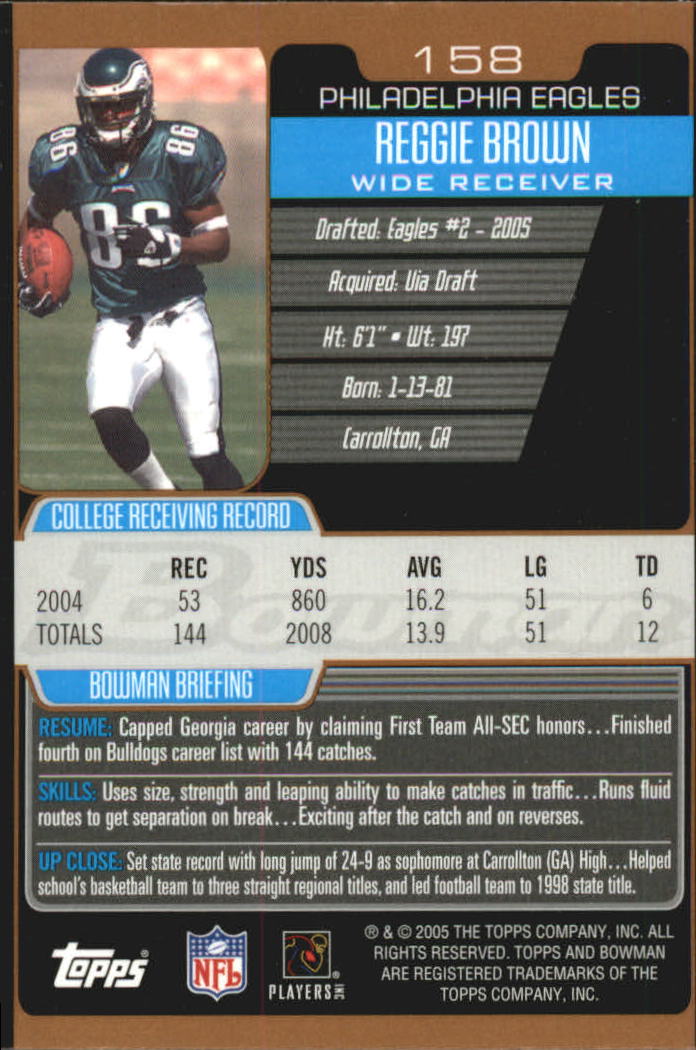 2005 Bowman Bronze #158 Reggie Brown back image