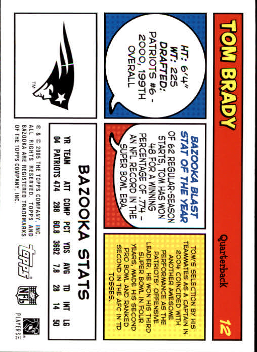2005 Bazooka #12 Tom Brady back image