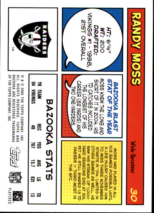 2005 Bazooka #30 Randy Moss back image