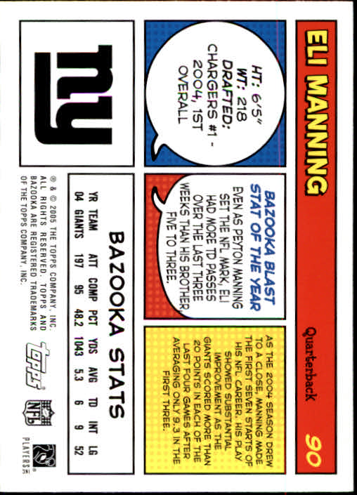 2005 Bazooka #90 Eli Manning back image