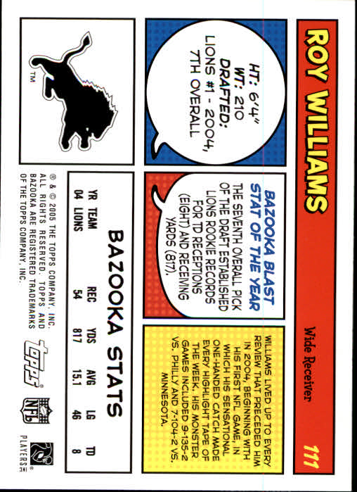 2005 Bazooka #111 Roy Williams WR back image