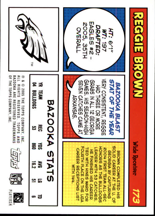 2005 Bazooka #173 Reggie Brown RC back image