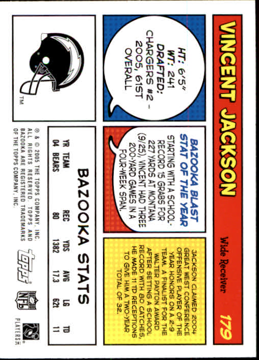 2005 Bazooka #179 Vincent Jackson RC back image