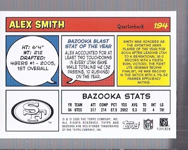 2005 Bazooka #194 Alex Smith QB RC back image