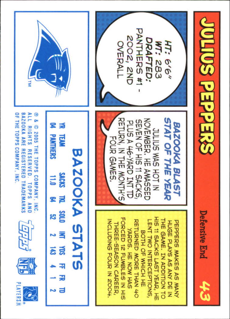2005 Bazooka Blue #43 Julius Peppers back image