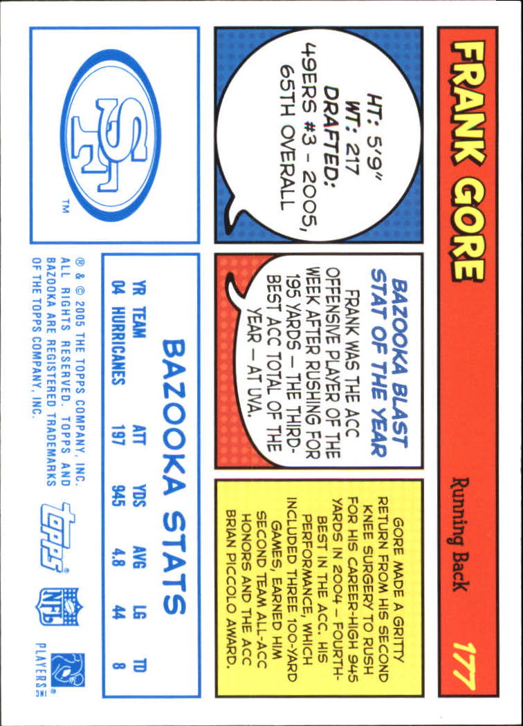 2005 Bazooka Blue #177 Frank Gore back image