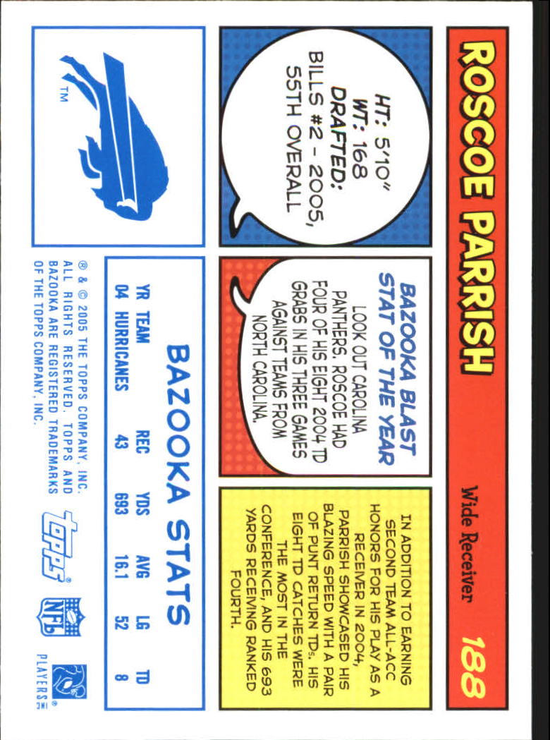 2005 Bazooka Blue #188 Roscoe Parrish back image