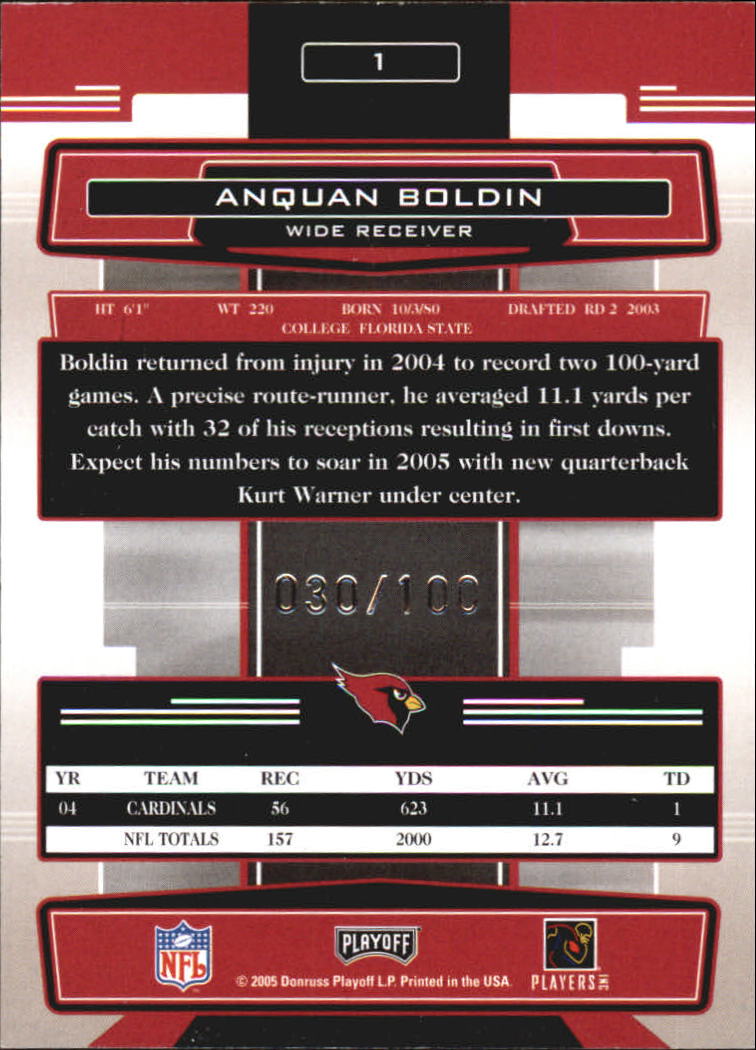 2005 Absolute Memorabilia Spectrum Silver #1 Anquan Boldin back image