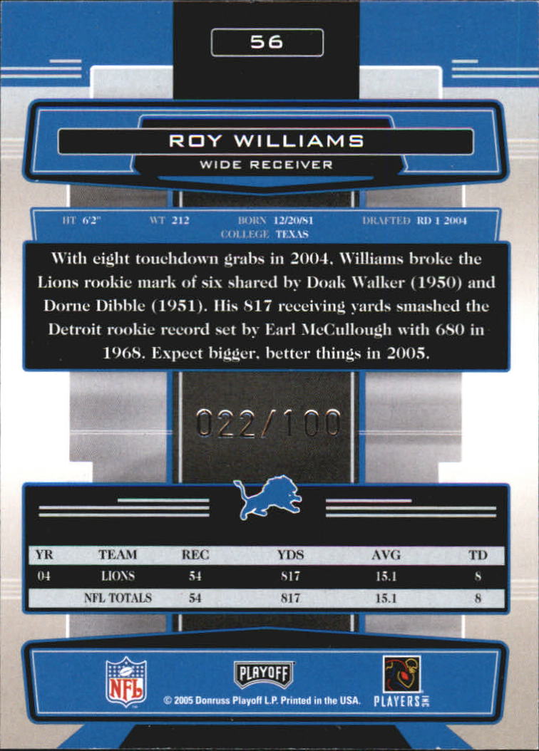 2005 Absolute Memorabilia Spectrum Silver #56 Roy Williams WR back image