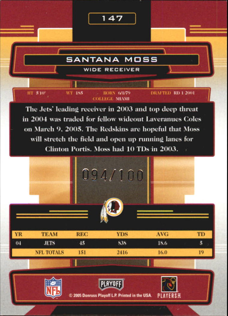 2005 Absolute Memorabilia Spectrum Silver #147 Santana Moss back image