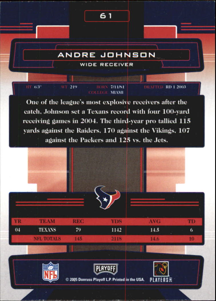 2005 Absolute Memorabilia #61 Andre Johnson back image