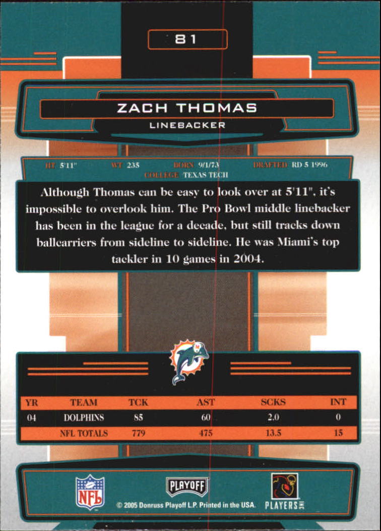 2005 Absolute Memorabilia #81 Zach Thomas back image
