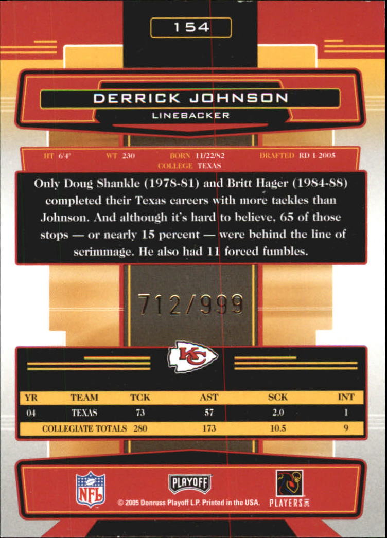 2005 Absolute Memorabilia #154 Derrick Johnson RC back image