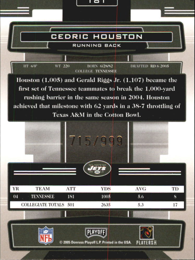 2005 Absolute Memorabilia #181 Cedric Houston RC back image