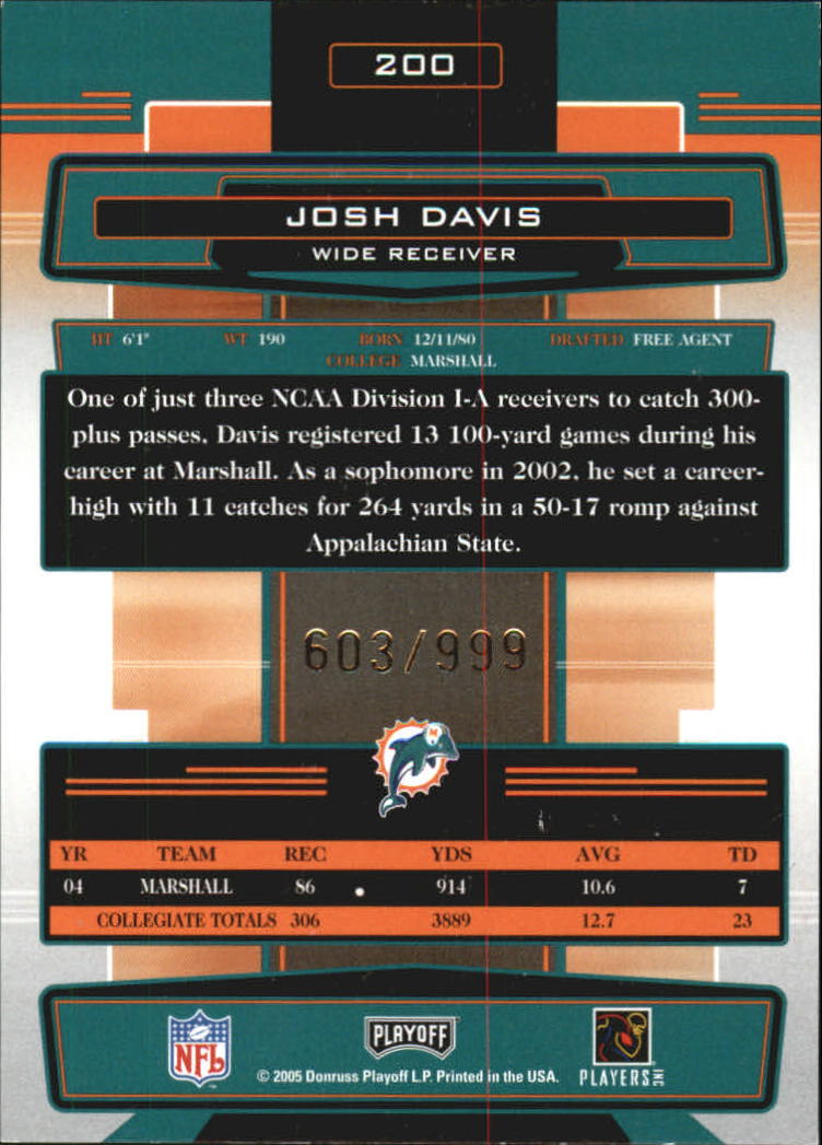 2005 Absolute Memorabilia #200 Josh Davis RC back image
