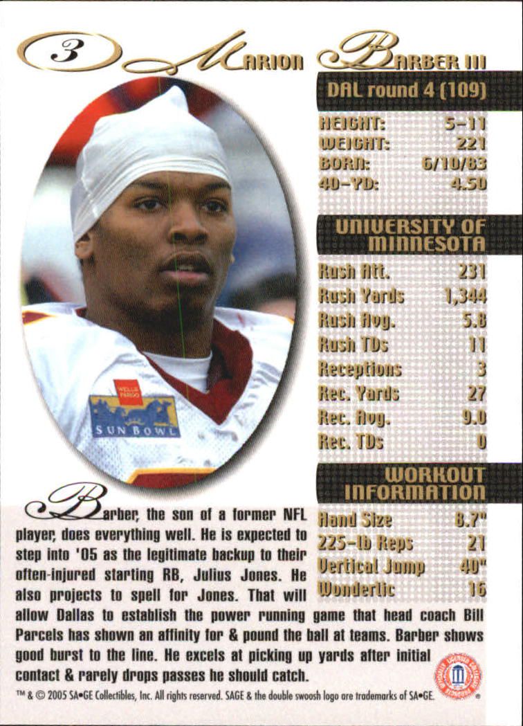 2005 Sage Football "Main Set" Base Cards - Picture 7 of 109