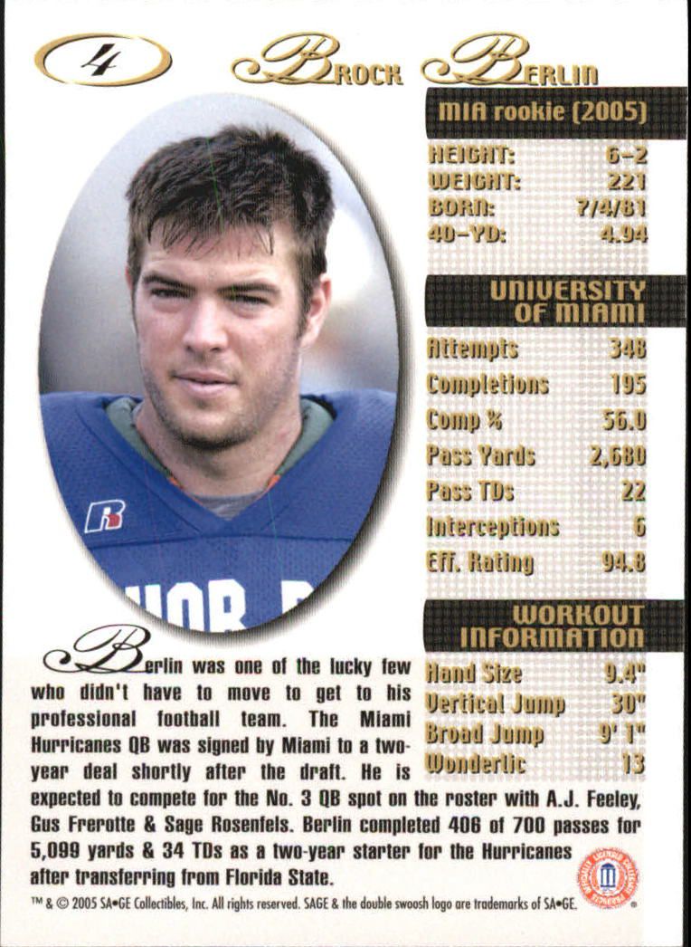 2005 Sage Football "Main Set" Base Cards - Picture 9 of 109