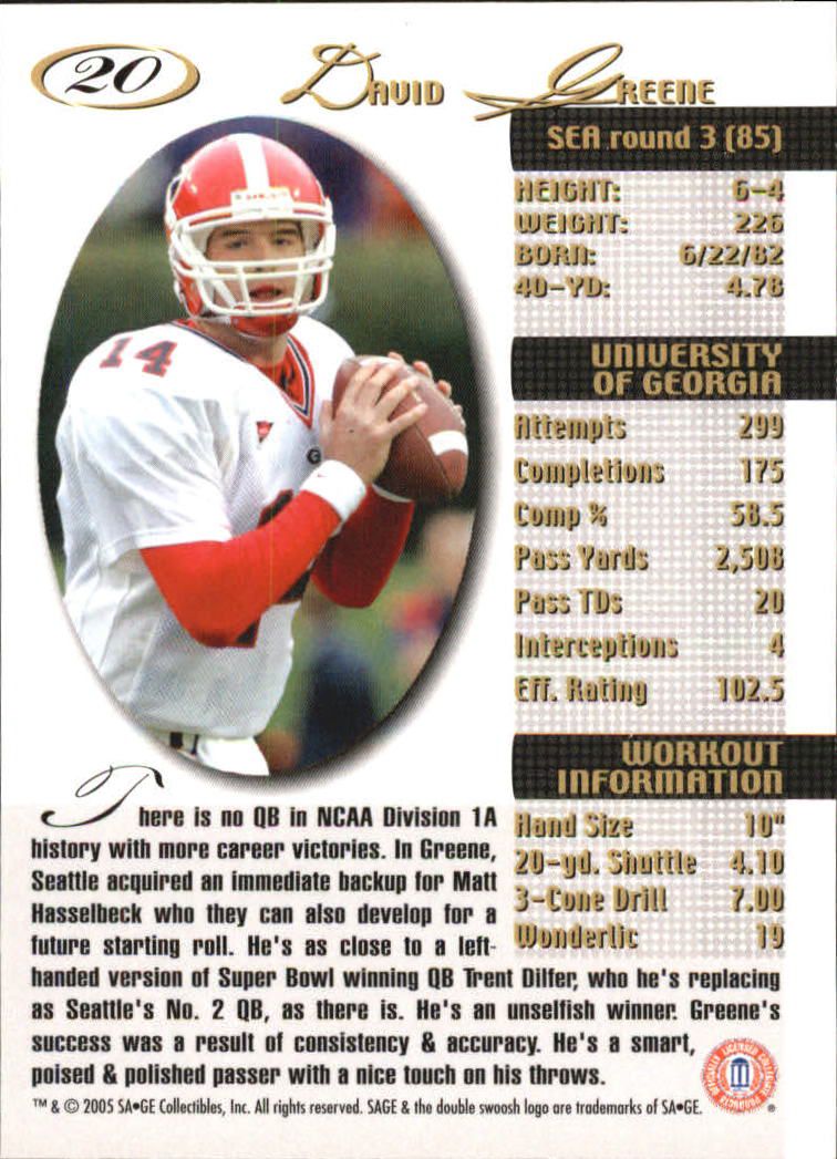 2005 Sage Football "Main Set" Base Cards - Picture 41 of 109