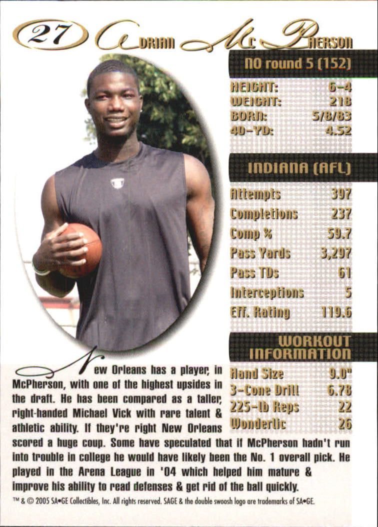 2005 Sage Football "Main Set" Base Cards - Picture 55 of 109