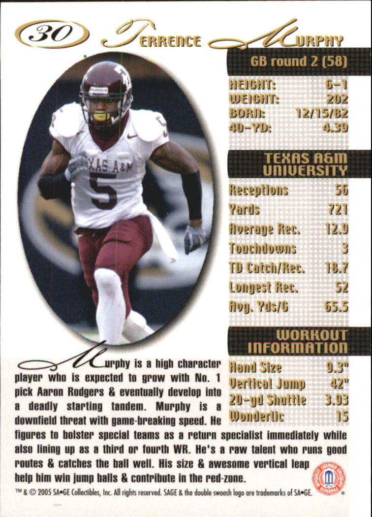 2005 Sage Football "Main Set" Base Cards - Picture 61 of 109