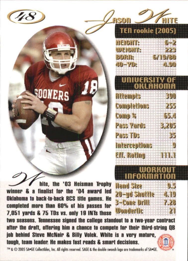 2005 Sage Football "Main Set" Base Cards - Picture 97 of 109
