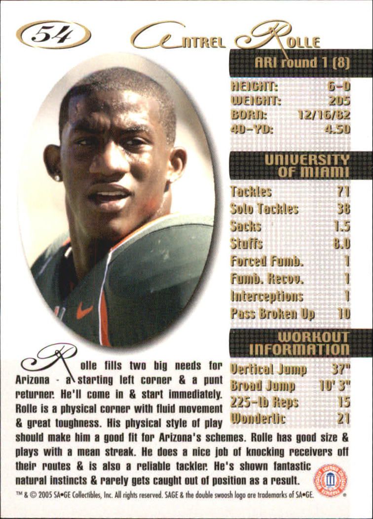 2005 Sage Football "Main Set" Base Cards - Picture 109 of 109