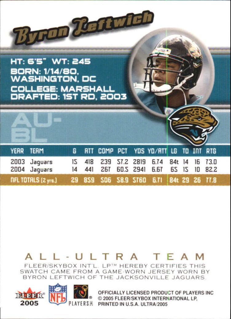 2005 Ultra All-Ultra Team Jerseys Gold #BL Byron Leftwich back image