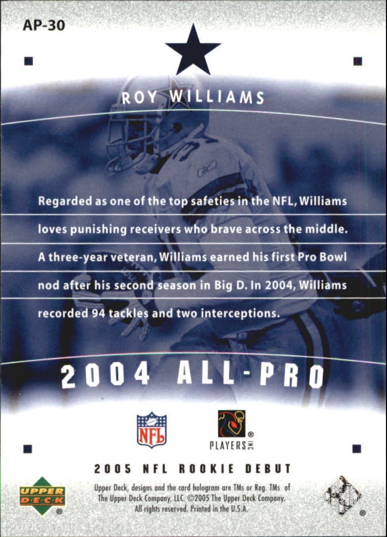 2005 Upper Deck Rookie Debut All-Pros #AP30 Roy Williams S back image