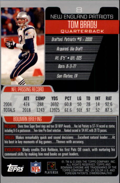 2005 Bowman Chrome #8 Tom Brady back image