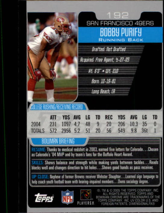 2005 Bowman Chrome #192 Bobby Purify RC back image