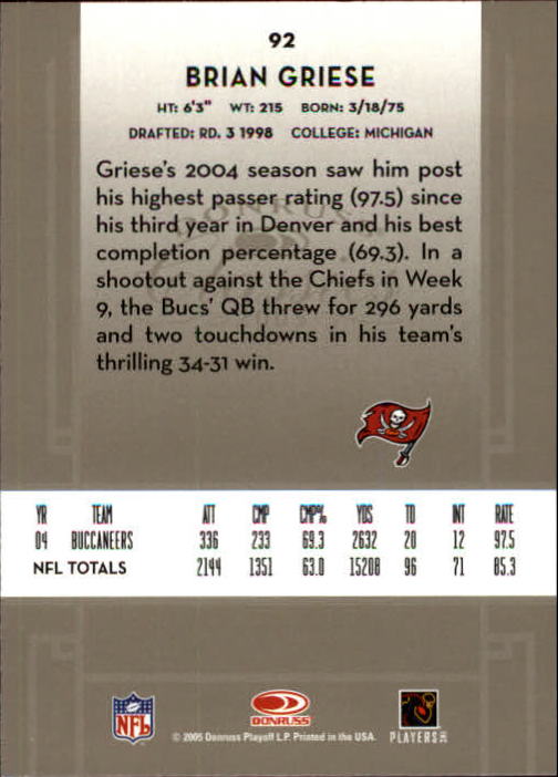 2005 Donruss Classics #92 Brian Griese back image