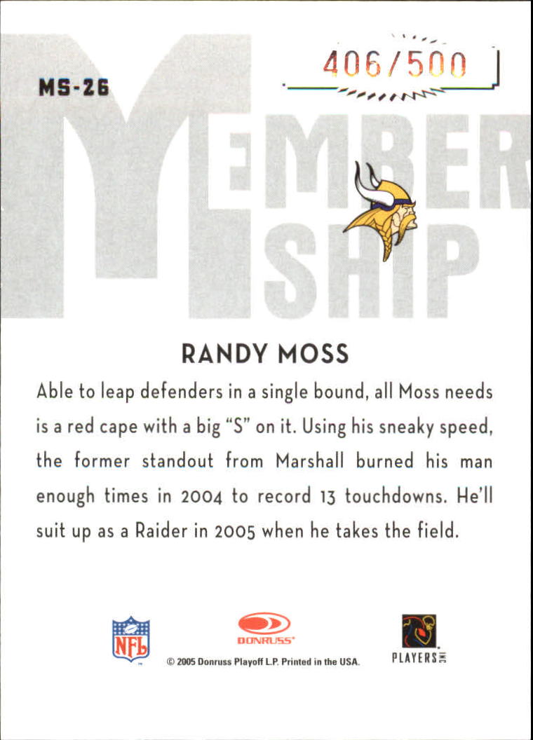 2005 Donruss Classics Membership Silver #MS26 Randy Moss back image