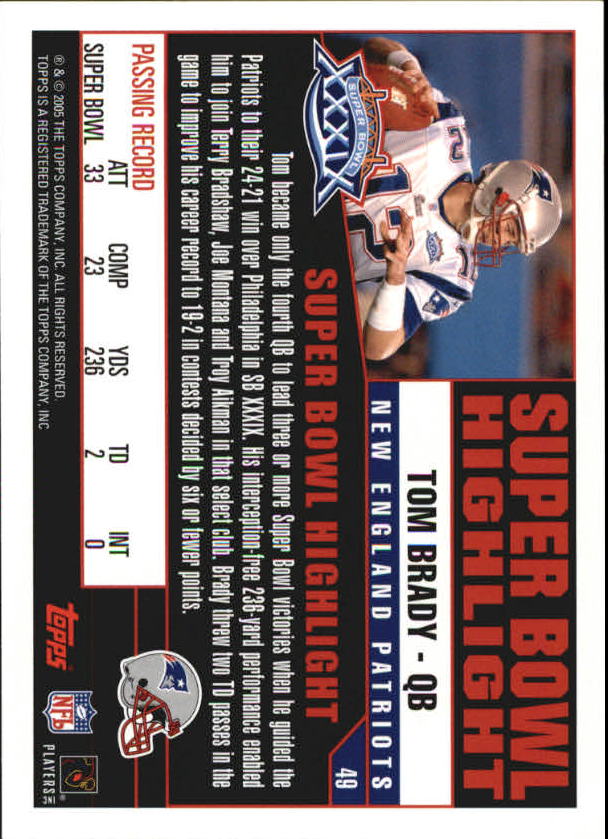 2005 Patriots Topps Super Bowl Champions #49 Tom Brady HL back image