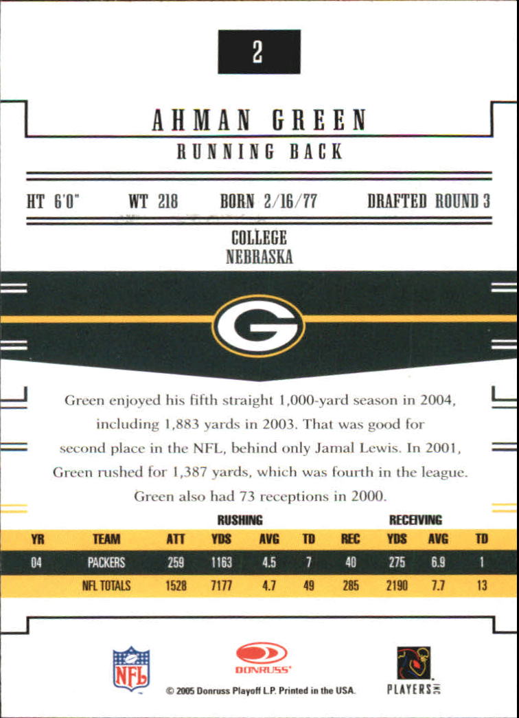 2005 Donruss Gridiron Gear #2 Ahman Green back image
