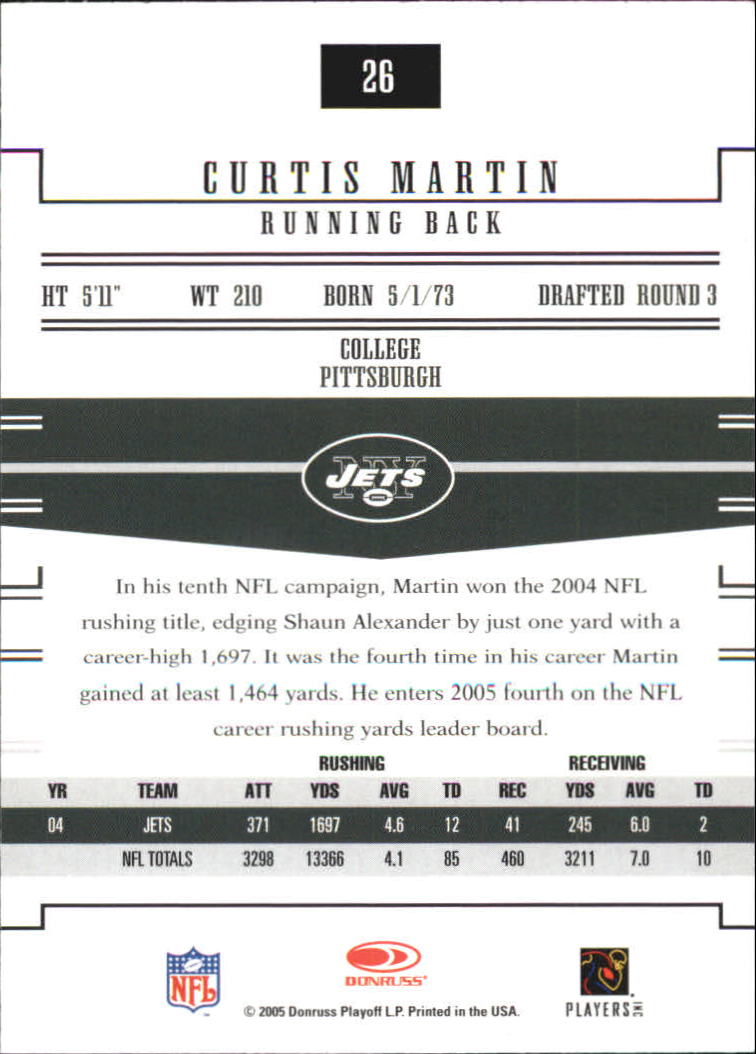 2005 Donruss Gridiron Gear #26 Curtis Martin back image