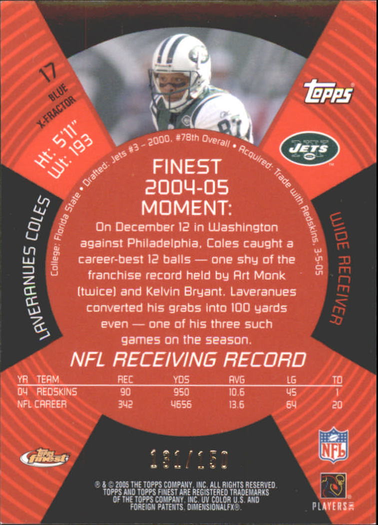 2005 Finest Blue Xfractors #17 Laveranues Coles