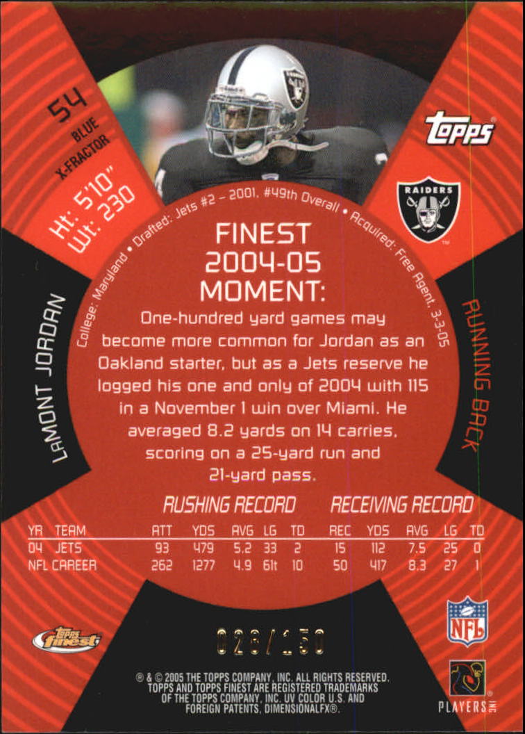 2005 Finest Blue Xfractors #54 LaMont Jordan