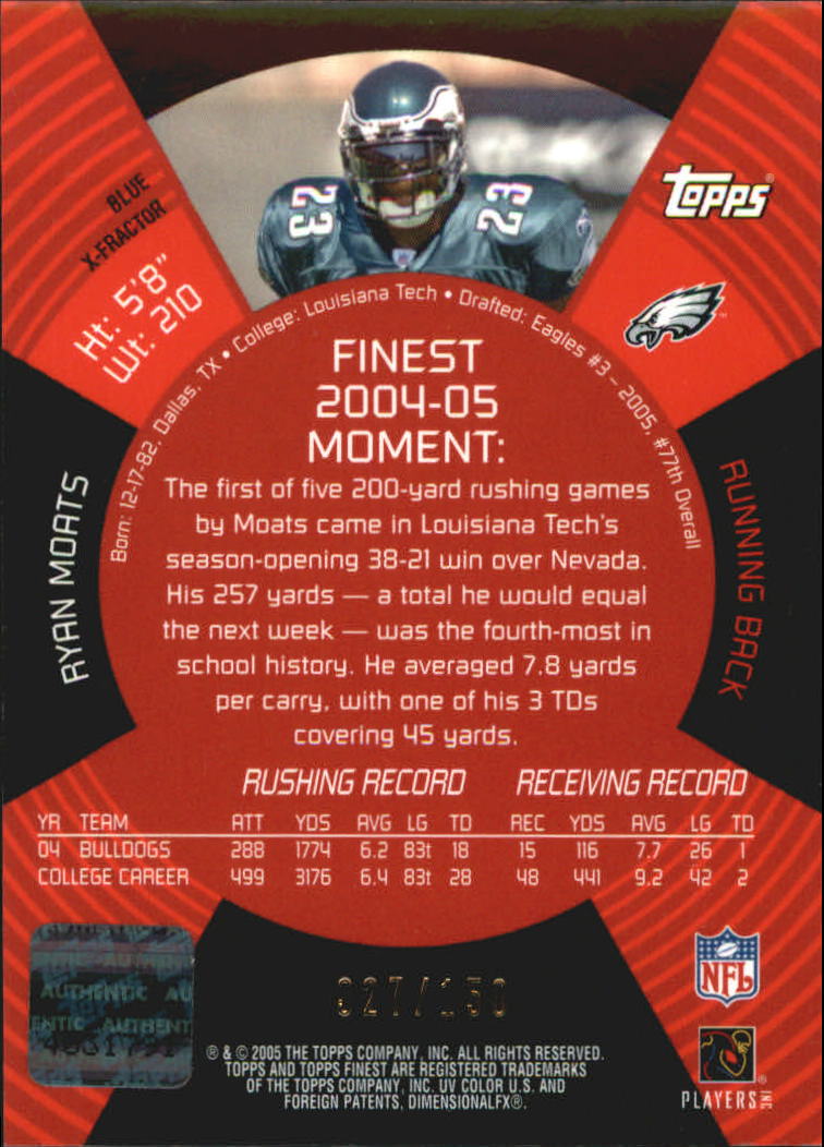 2005 Finest Blue Xfractors #170 Ryan Moats AU