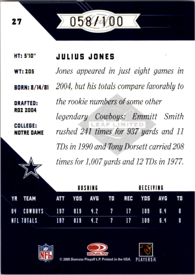 2005 Leaf Limited Bronze Spotlight #27 Julius Jones back image