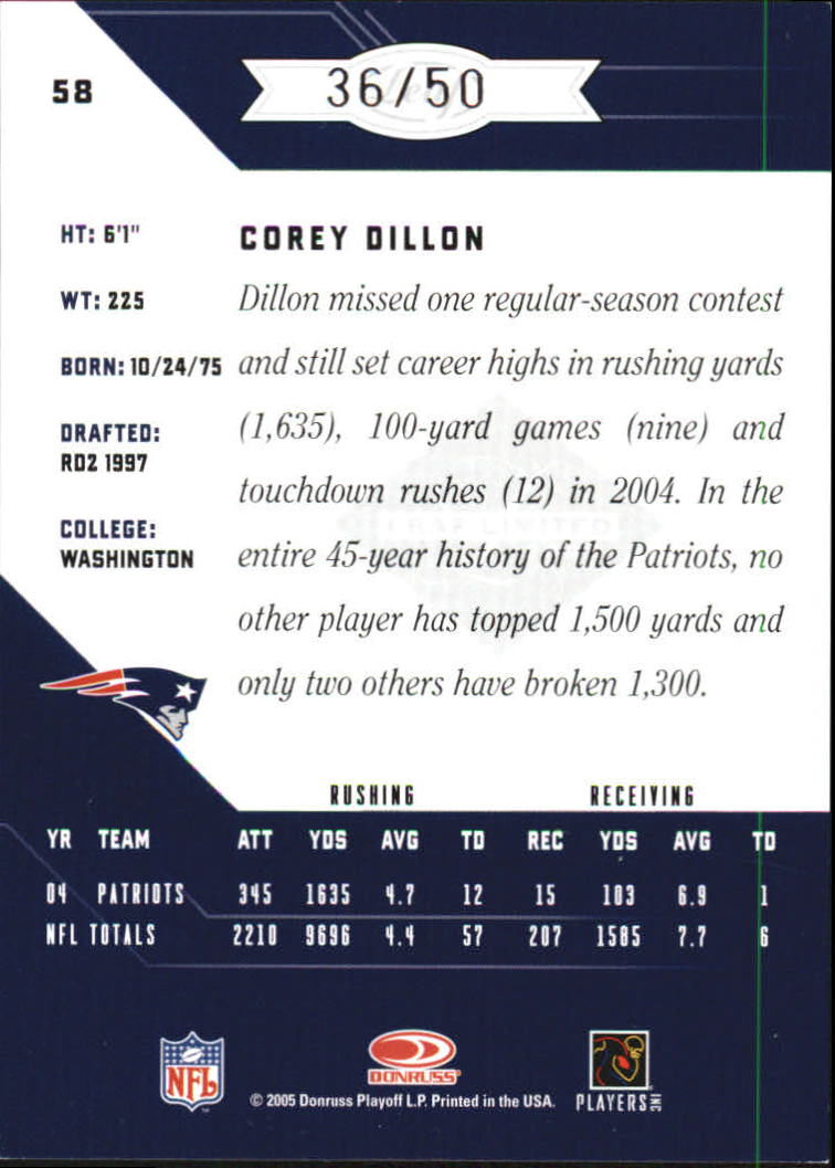 2005 Leaf Limited Silver Spotlight #58 Corey Dillon back image