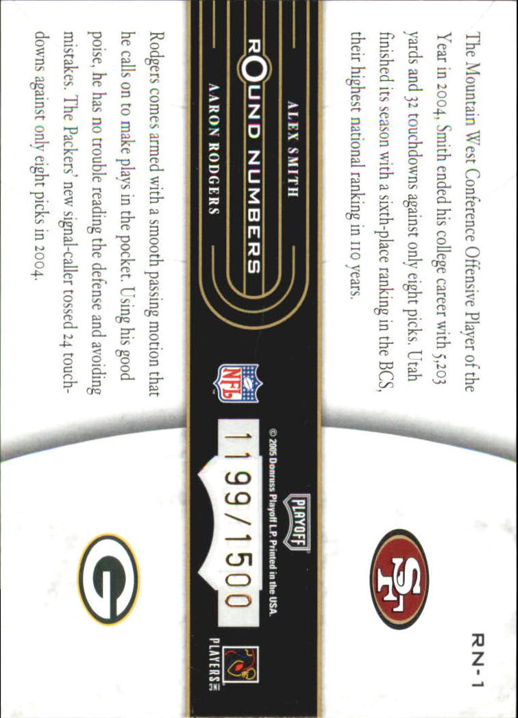 2005 Playoff Contenders Round Numbers Green #RN1 Alex Smith QB/Aaron Rodgers back image