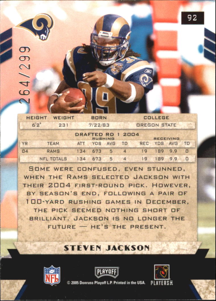 2005 Playoff Honors X's #92 Steven Jackson back image