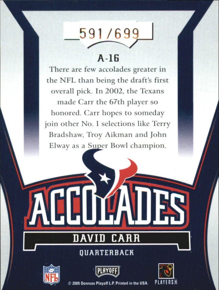 2005 Playoff Honors Accolades #A16 David Carr back image
