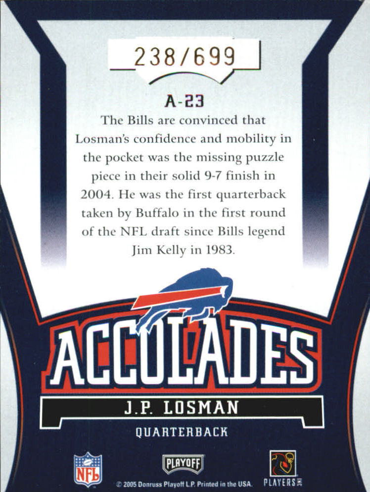 2005 Playoff Honors Accolades #A23 J.P. Losman back image
