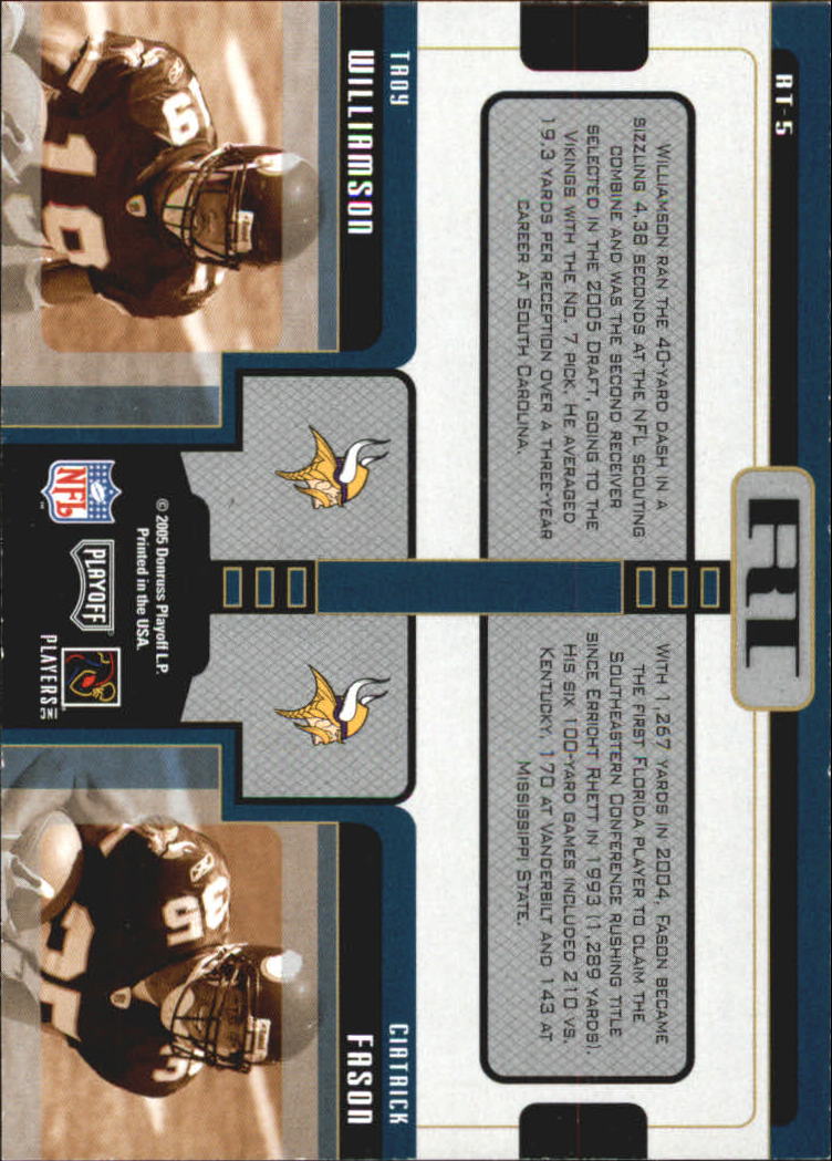 2005 Playoff Honors Rookie Tandem #RT5 Troy Williamson/Ciatrick Fason back image