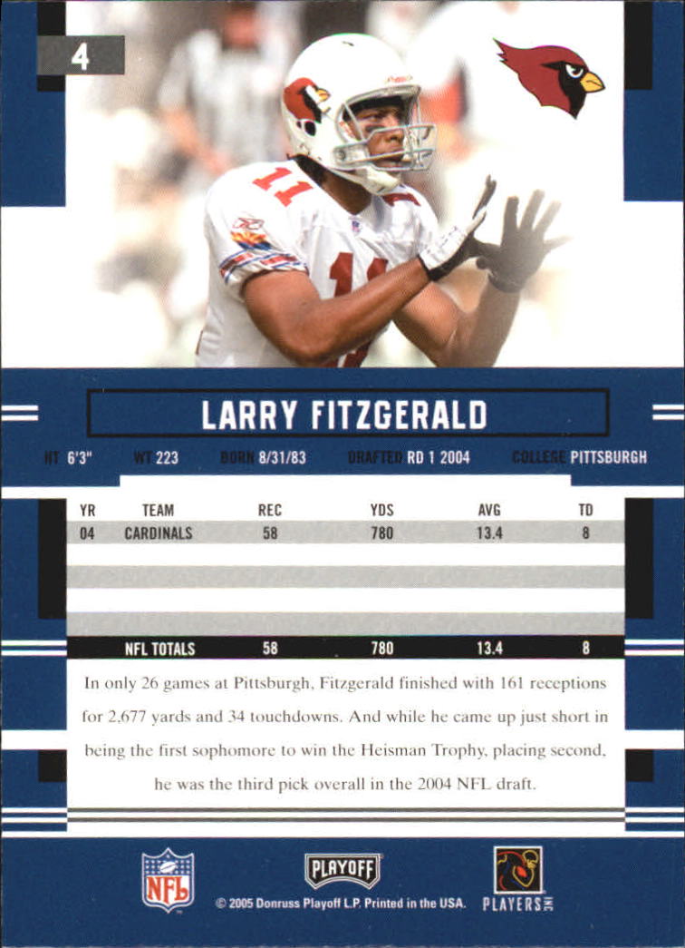 2005 Playoff Prestige #4 Larry Fitzgerald back image