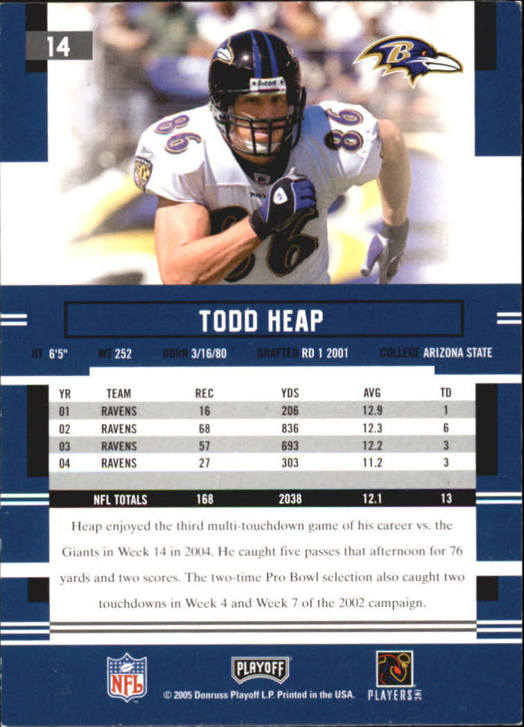 2005 Playoff Prestige #14 Todd Heap back image